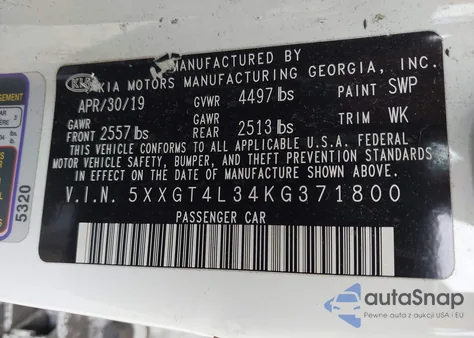 2019 Kia Optima S from USA, damaged, VIN 5XXGT4L34KG371800